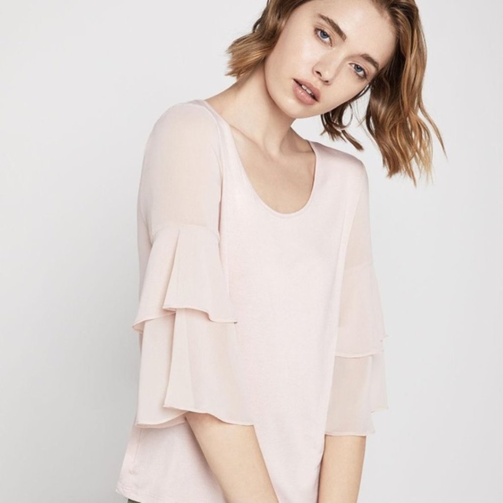 Bcbgeneration Pale pink sheer tiered-ruffle top